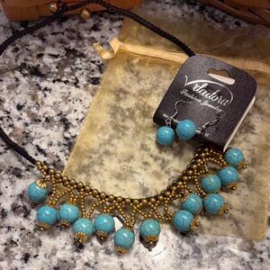 Gold and Turquoise Necklace and Earring Set